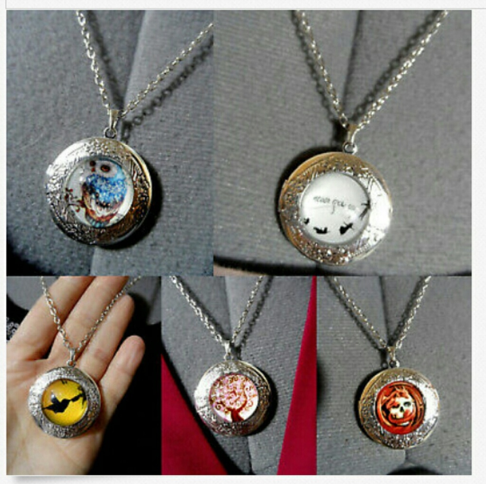 New LOCKET Necklaces 20" Owl Skull Peter Pan Tree